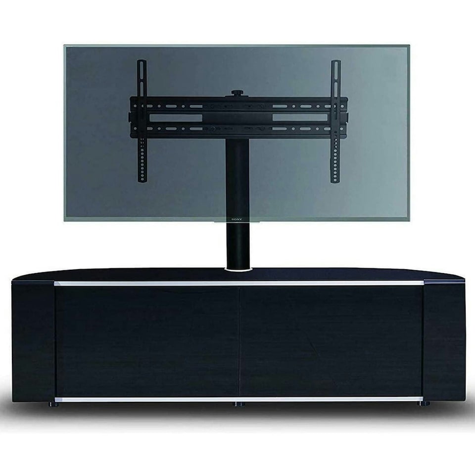 image 1 of MDA Designs Sirius 1600 Cabinet with BeamThru Remote-Friendly Gloss Black with Black Trims for Flat Screen TVs up to 65" with Mounting Arm | Black | 1