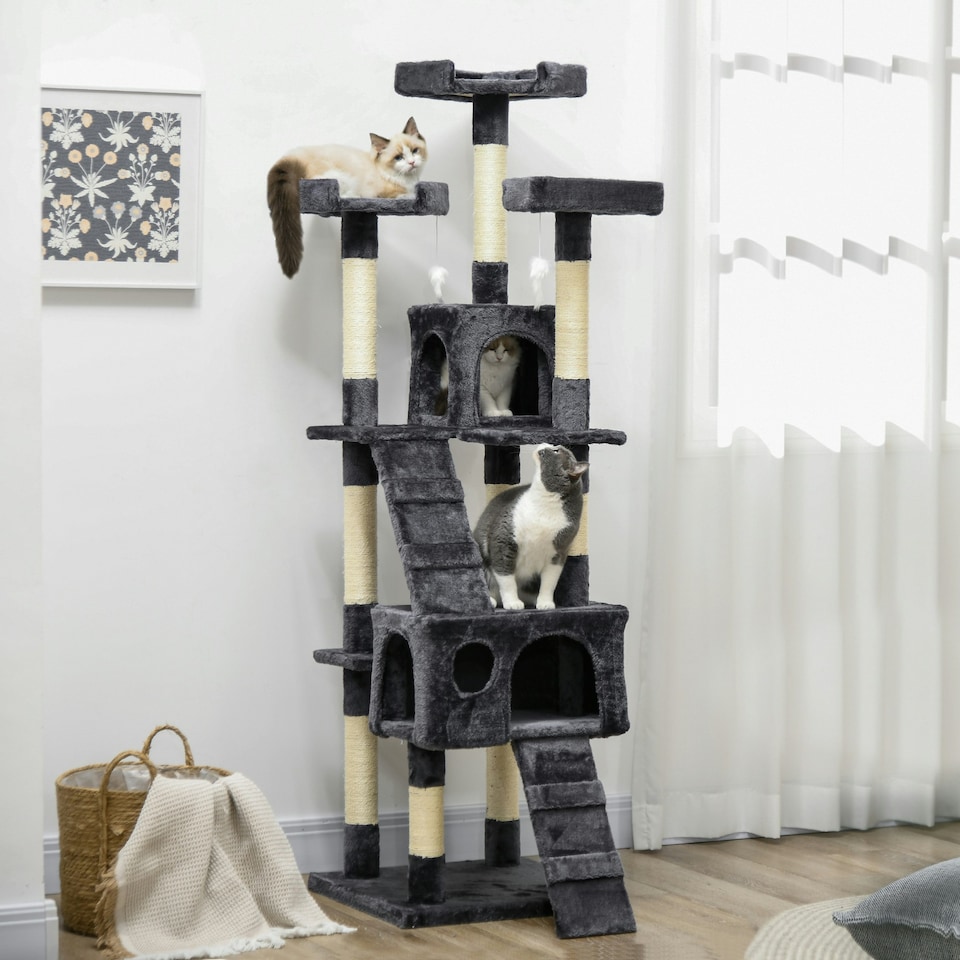 image 1 of PawHut 173cm Cat Tower Scratching Post Activity Centre for Indoor Charcoal