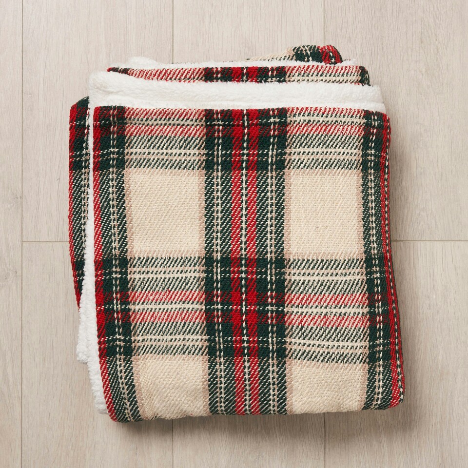 image 1 of BHS Christmas Check Throw with Sherpa Back, Multi | Multi | Multi-Coloured | 1