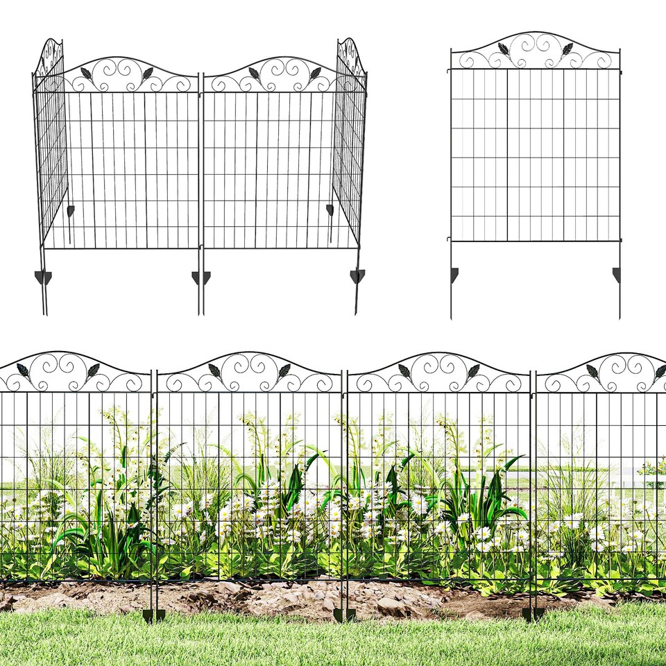 image 1 of Outsunny Garden Decorative Fence 4 Panels 44in x 12ft Steel Wire Border Edging