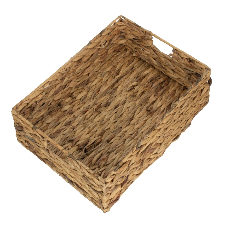 image 1 of Water Hyacinth Shallow Rectangular Storage Basket Brown | Brown | L