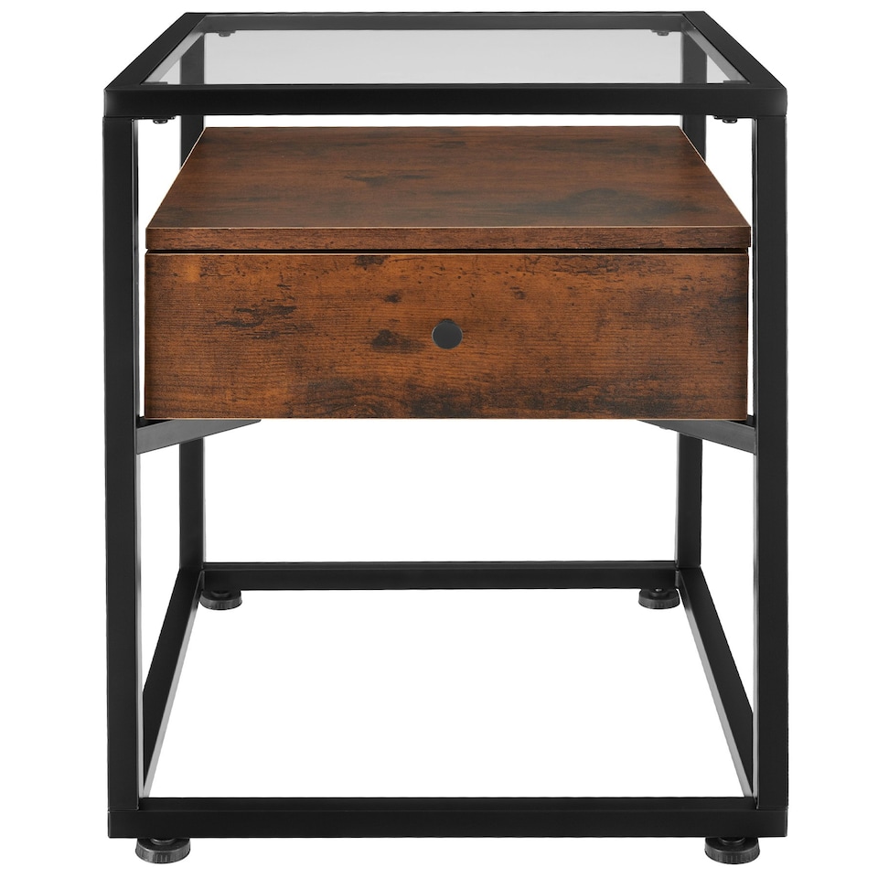 image 1 of Nightstand with glass surface and drawer Brown | Dark Wood