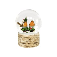 Gisela Graham Christmas Robins on Perch Snow Globe