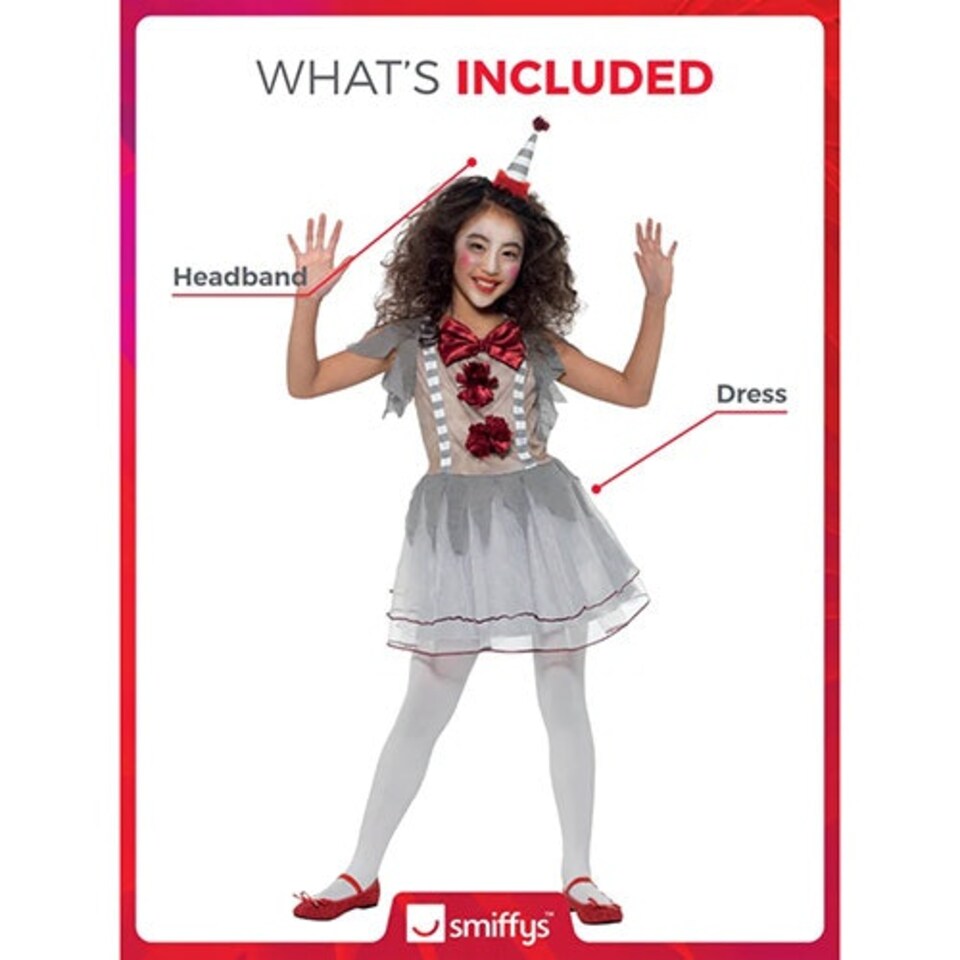 image 1 of Vintage Clown Girl Fancy Dress Costume Kids Medium - Age 7-9