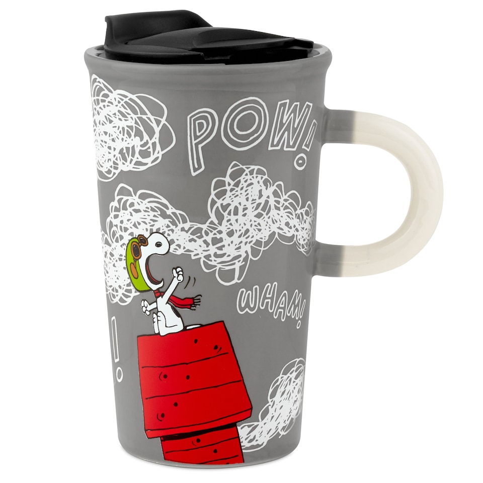 image 1 of Hallmark Peanuts Snoopy Colour Changing Ceramic Travel Mug with Lid