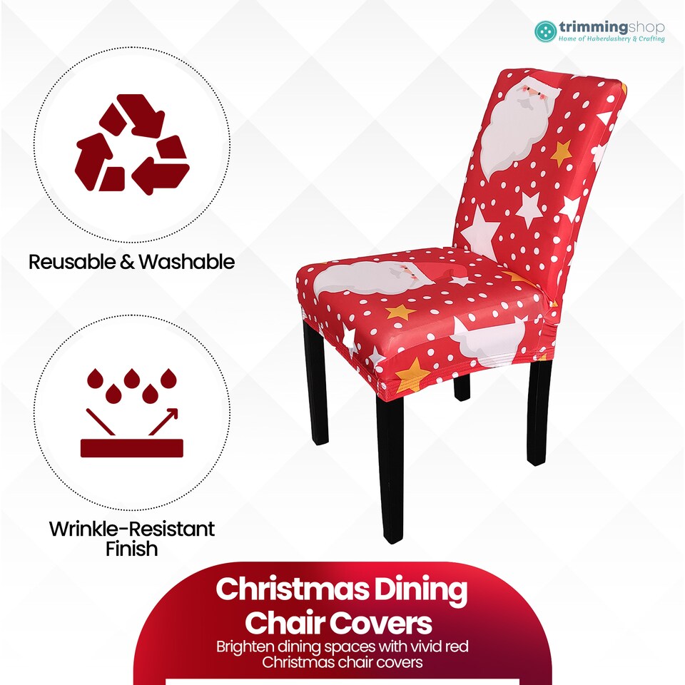 image 1 of Santa Claus Printed Christmas Chair Covers, Chair Protector Slipcovers - Red