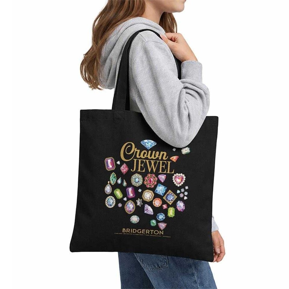 image 1 of Bridgerton Crown Jewel Tote Bag | Black | Black | 1
