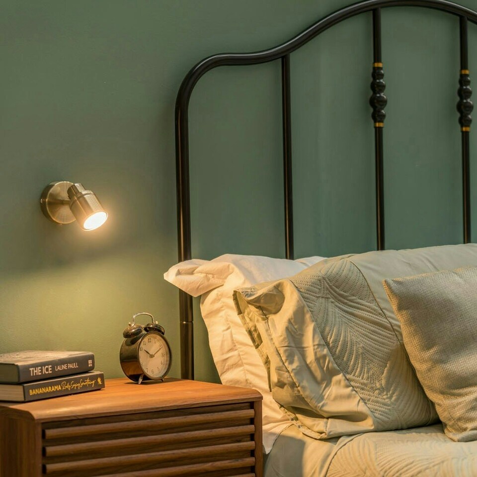 image 1 of ValueLights Benton Antique Brass IP44 Adjustable Wall Light & Bulb Gold