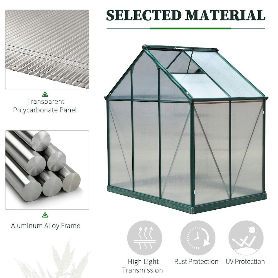image 1 of Outsunny 6x4ft Walk-In Polycarbonate Greenhouse Plant Grow Galvanized