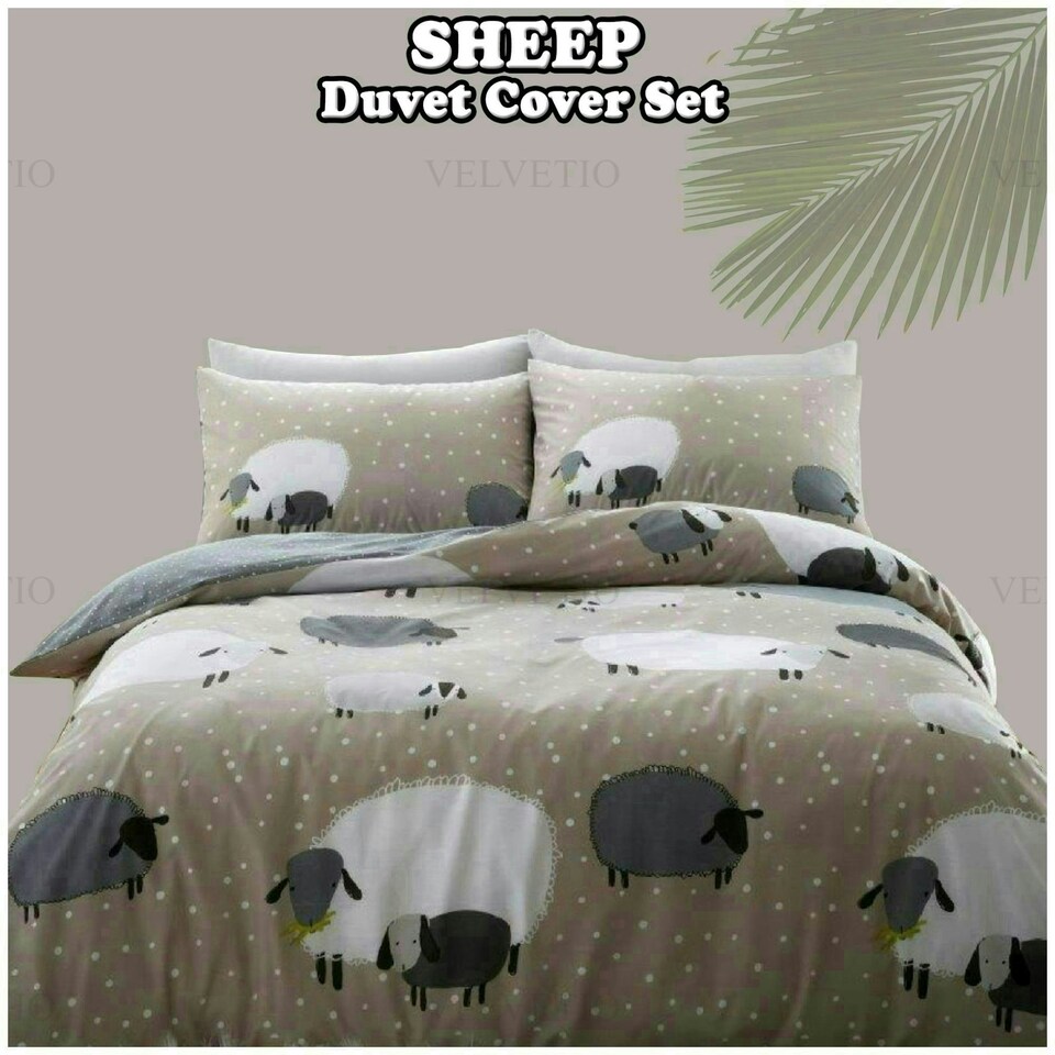 image 1 of VELVETIO Sheep Duvet Cover Set Reversible Polycotton Easy Care Beddings Brown | Natural | Single
