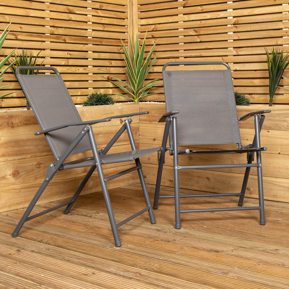 image 1 of Samuel Alexander Outdoor 4 Seater Round Glass Top Table and Chairs Patio Set with Parasol in Grey