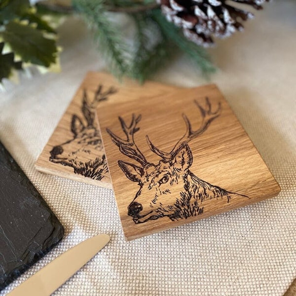 image 1 of The Just Slate Company Set of 2 Stag Oak Coasters