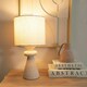 image 1 of ValueLights Cady Pair of Stone Effect Natural Table Lamps with Drum Shades and LED Bulbs Cream