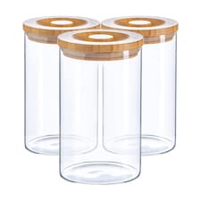 Argon Tableware Scandi Storage Jar with Wooden Lid - 1 Litre - Pack of 3