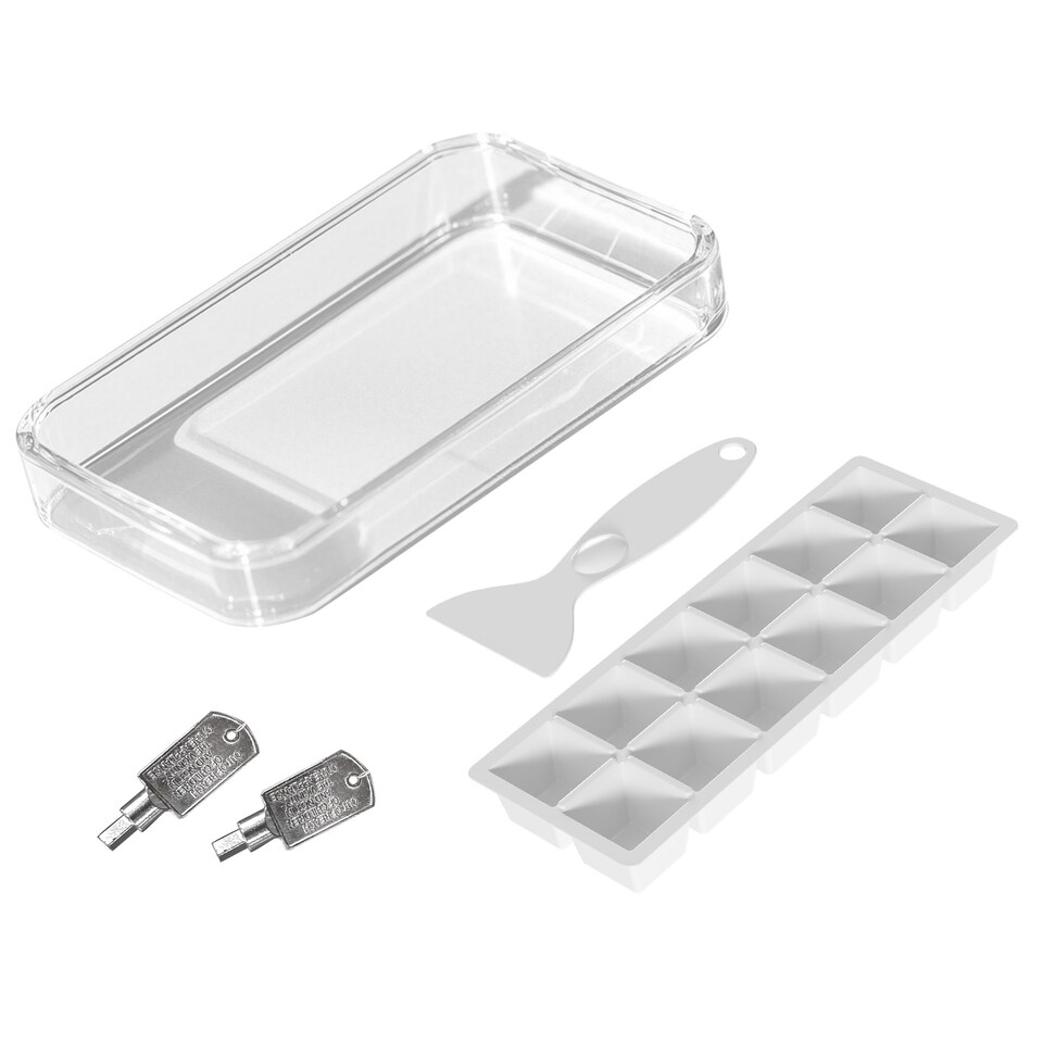 image 1 of HOMCOM 46 Litre Table Top Mini Fridge with Lock, Small Fridge with Ice Box, Reversible Door, Adjustable Temperature and Legs for Bedroom, Home, Office, Grey