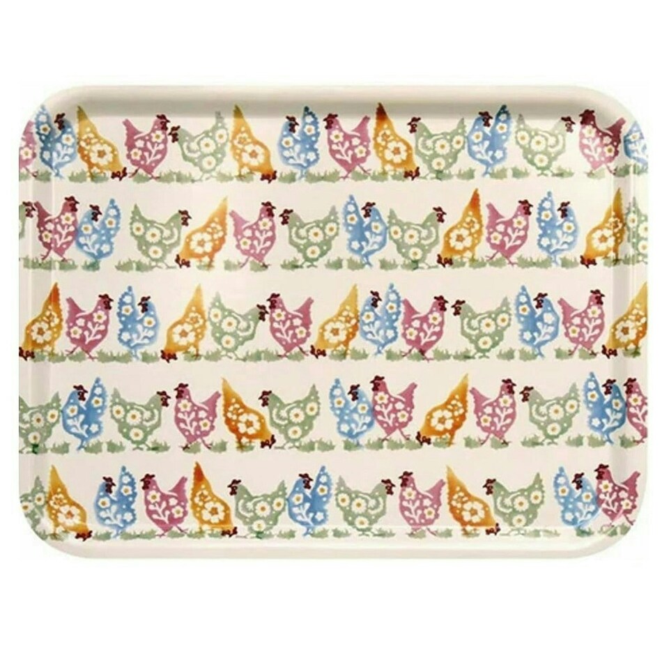 Serving Tray: 37cm x 29cm Emma Bridgewater Polka Dot Chickens, Birchwood White