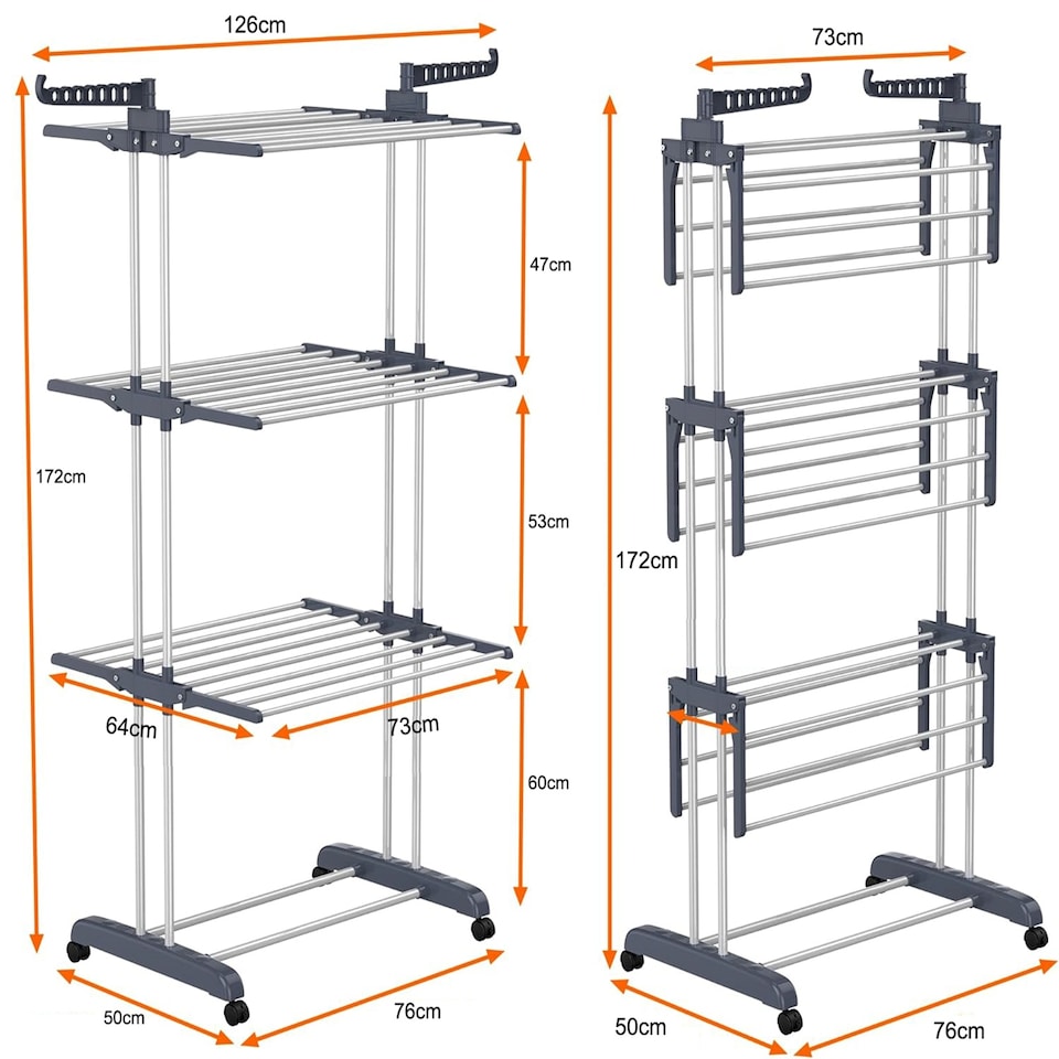 image 1 of Gr8 Home Large Tower Clothes Airer 3 Tier Folding Drying Rack Towel Dryer Laundry Horse