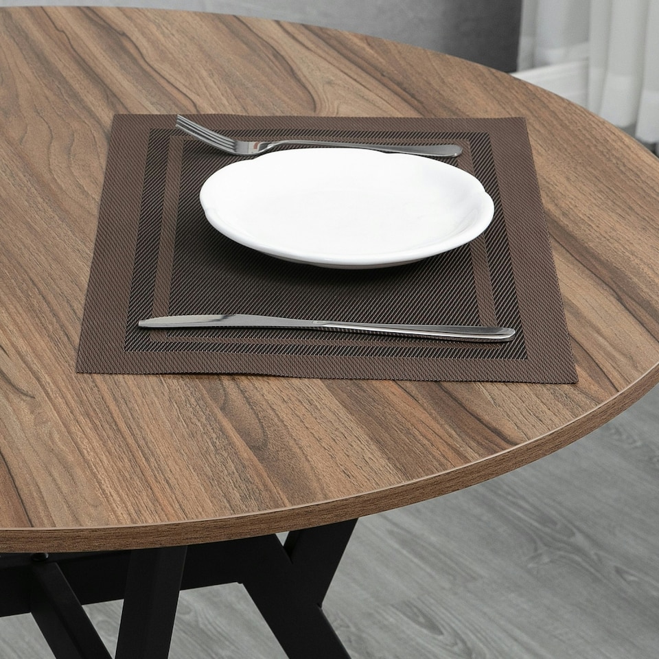 image 1 of HOMCOM Small Kitchen Table with Black Steel Legs, Dining Table, Brown