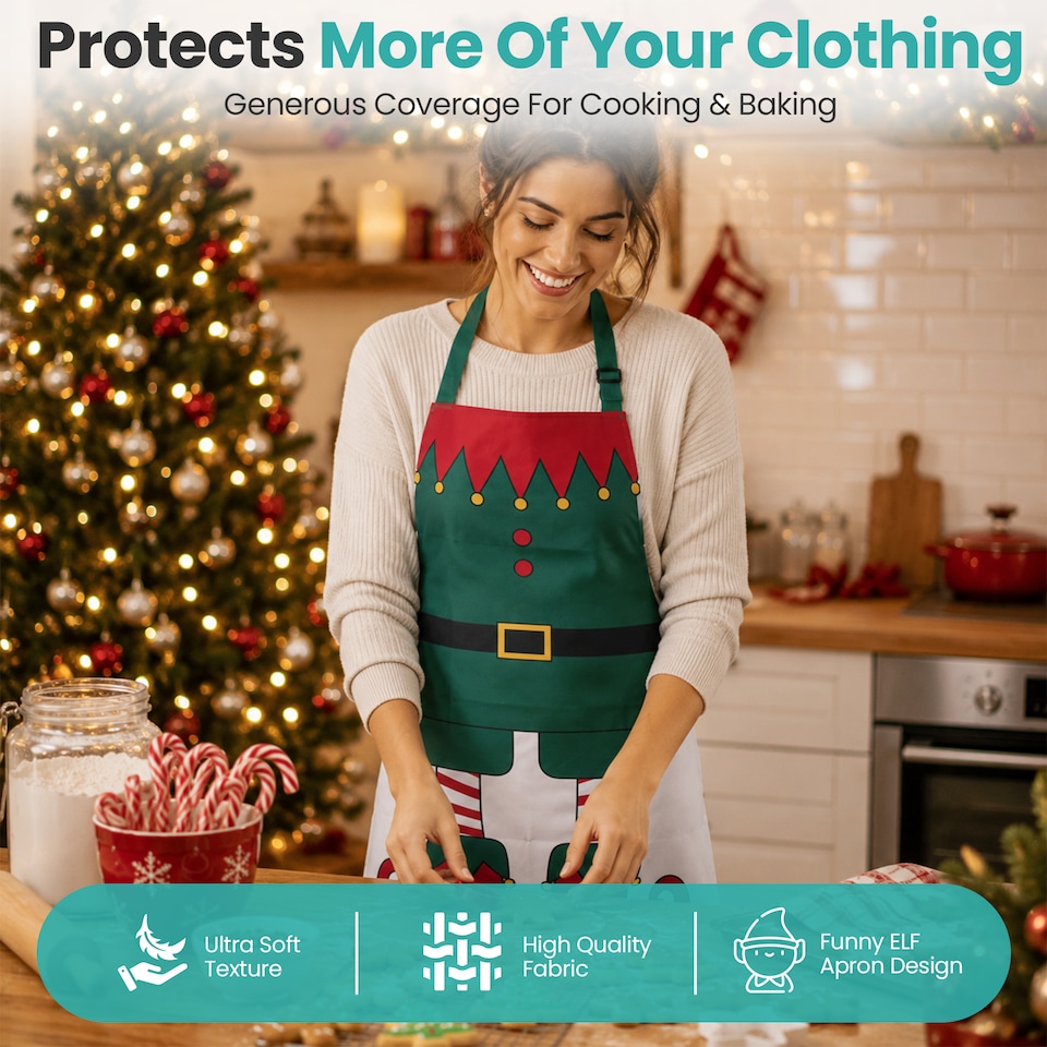 image 1 of Christmas Elf Apron Novelty Festive Baking Apron - 75 x 60cm