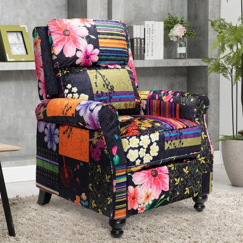 image 1 of Fabric Black Patchwork Mary Manual Recliner Chair
