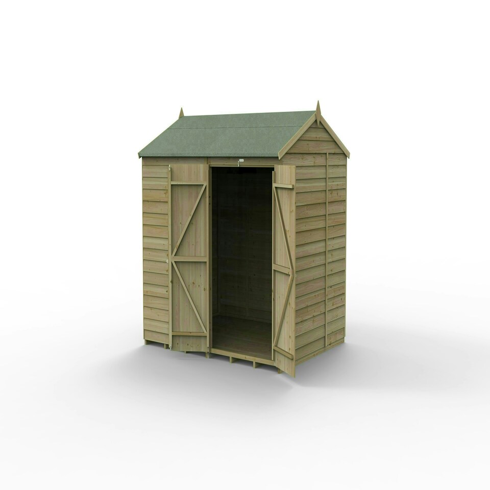 image 1 of Forest Garden 8x6 4LIFE Reverse Apex Shed 25yr Guarantee Overlap Pressure Treated - Double Door - No Windows Brown