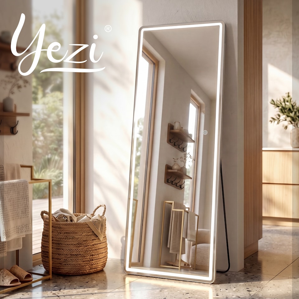 image 1 of Yezi Full Length Mirror 3 Color LED Touch Dressing Mirror 165x60cm with Dimming