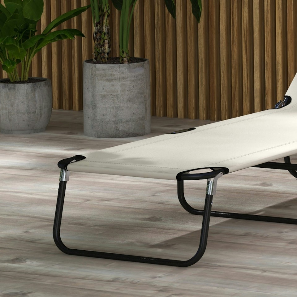 image 1 of Outsunny 2 Piece Reclining Chaise Lounge with 5-Level Adjustable Backrest Cream