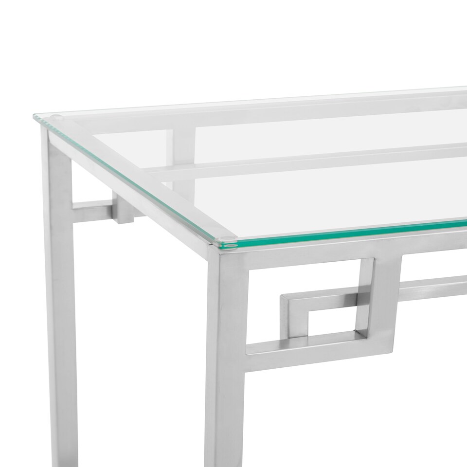 image 1 of Allure Tempered Glass Silver Finish Console Table Silver