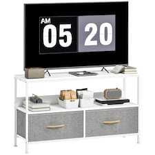 HOMCOM TV Cabinet, TV Console Unit with 2 Foldable Linen Drawers | White | 1