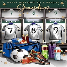 Words 'n' Wishes Special Grandson Birthday Card - Happy Birthday Card with a Sporty Football Design and Foil Details - Birthday Card for Men/Boys