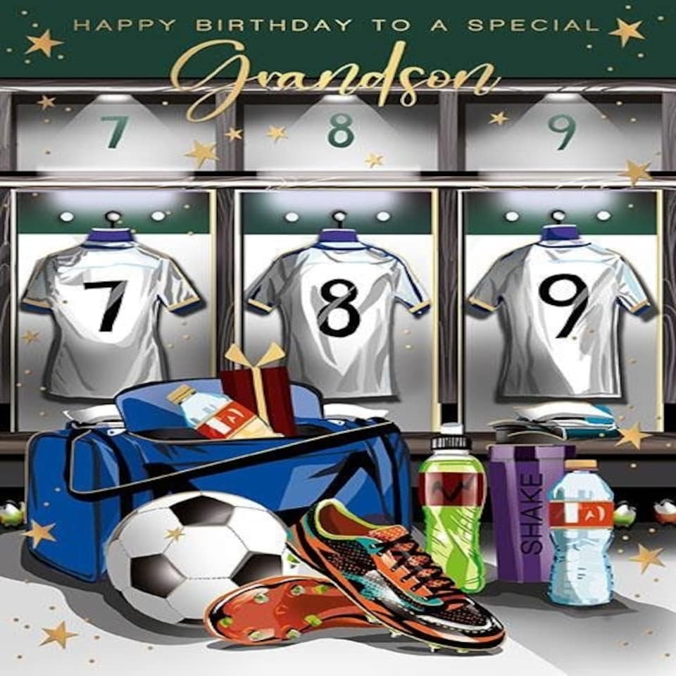 Words 'n' Wishes Special Grandson Birthday Card - Happy Birthday Card with a Sporty Football Design and Foil Details - Birthday Card for Men/Boys