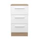 image 1 of Trent 3 Drawer Bedside Cabinet in White Matt & Bardolino Oak (Ready Assembled) | White | White Matt & Bardolino Oak