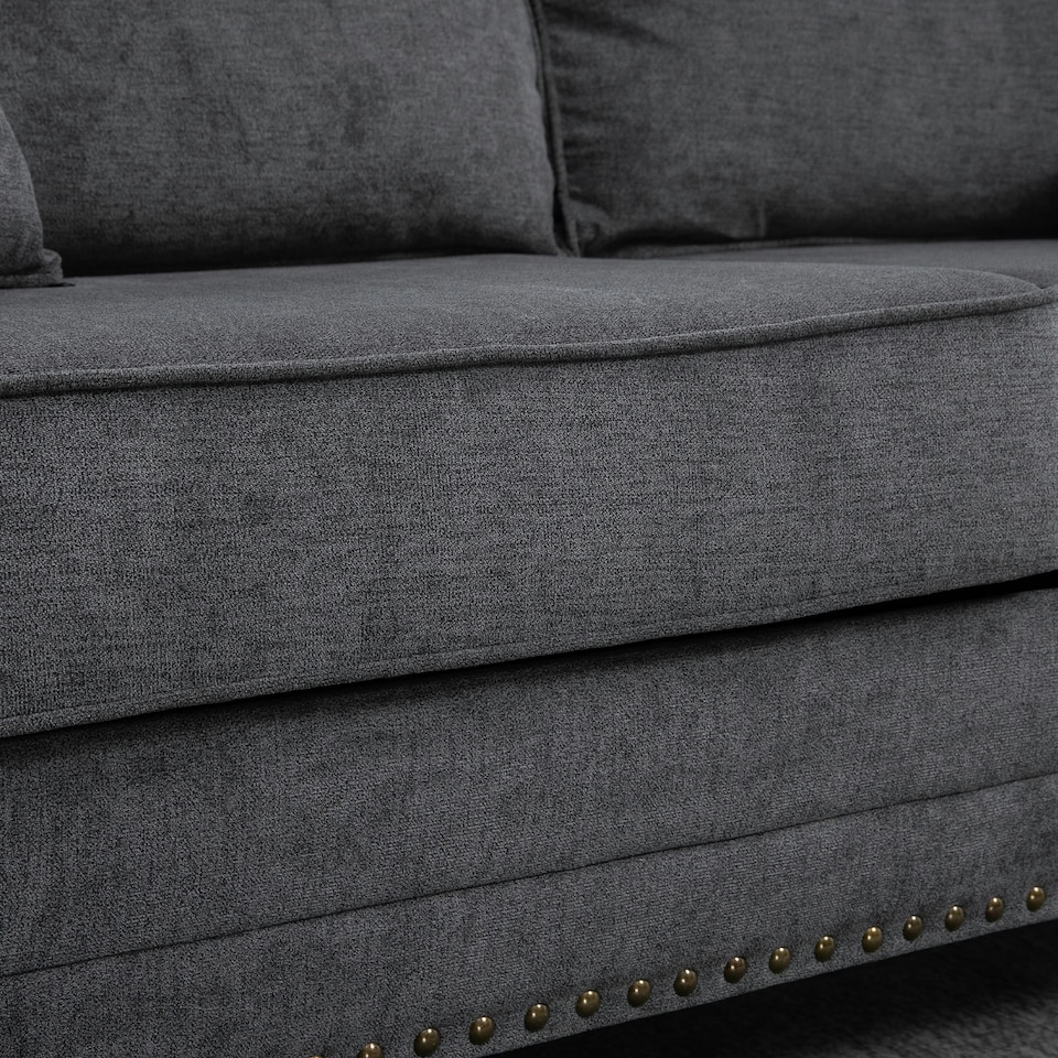 image 1 of HOMCOM Fabric Sofa 3 Seater Sofa for Living Room w/ Throw Pillow Grey