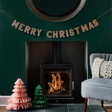 Gold Glitter 'Merry Christmas' Wooden Banner 2m | Multi