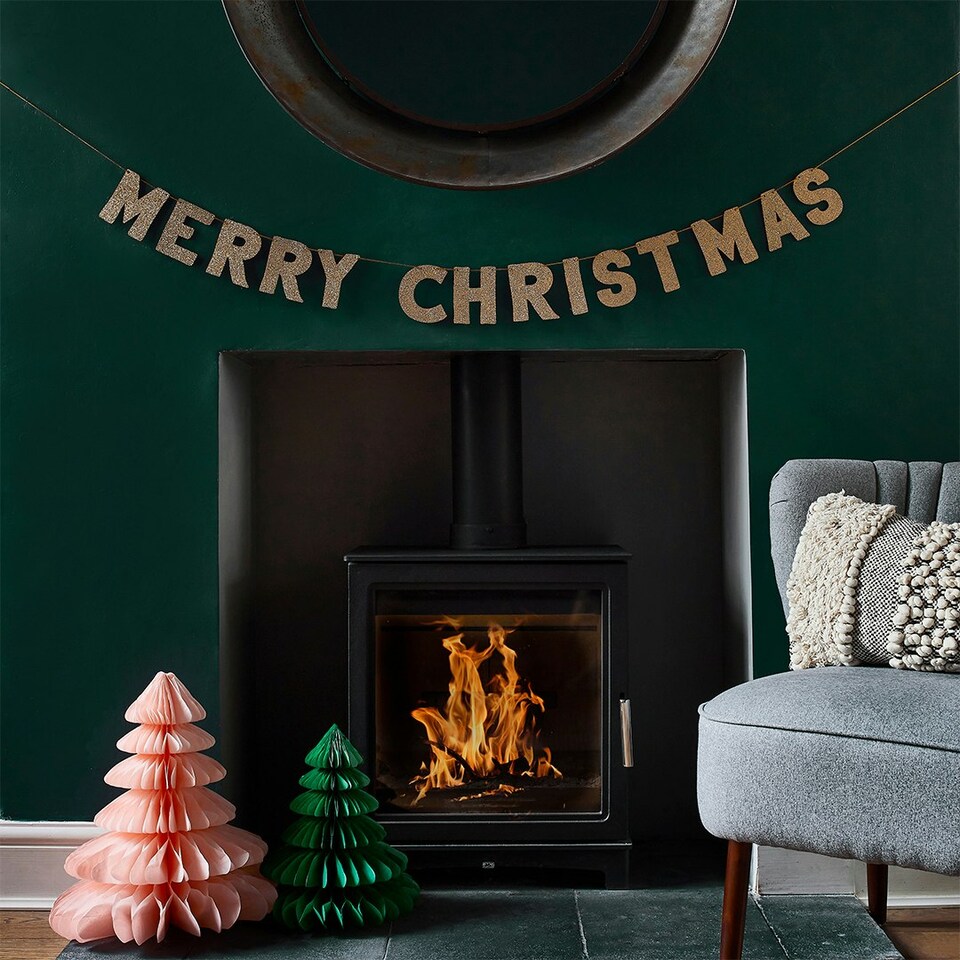 Gold Glitter 'Merry Christmas' Wooden Banner 2m | Multi