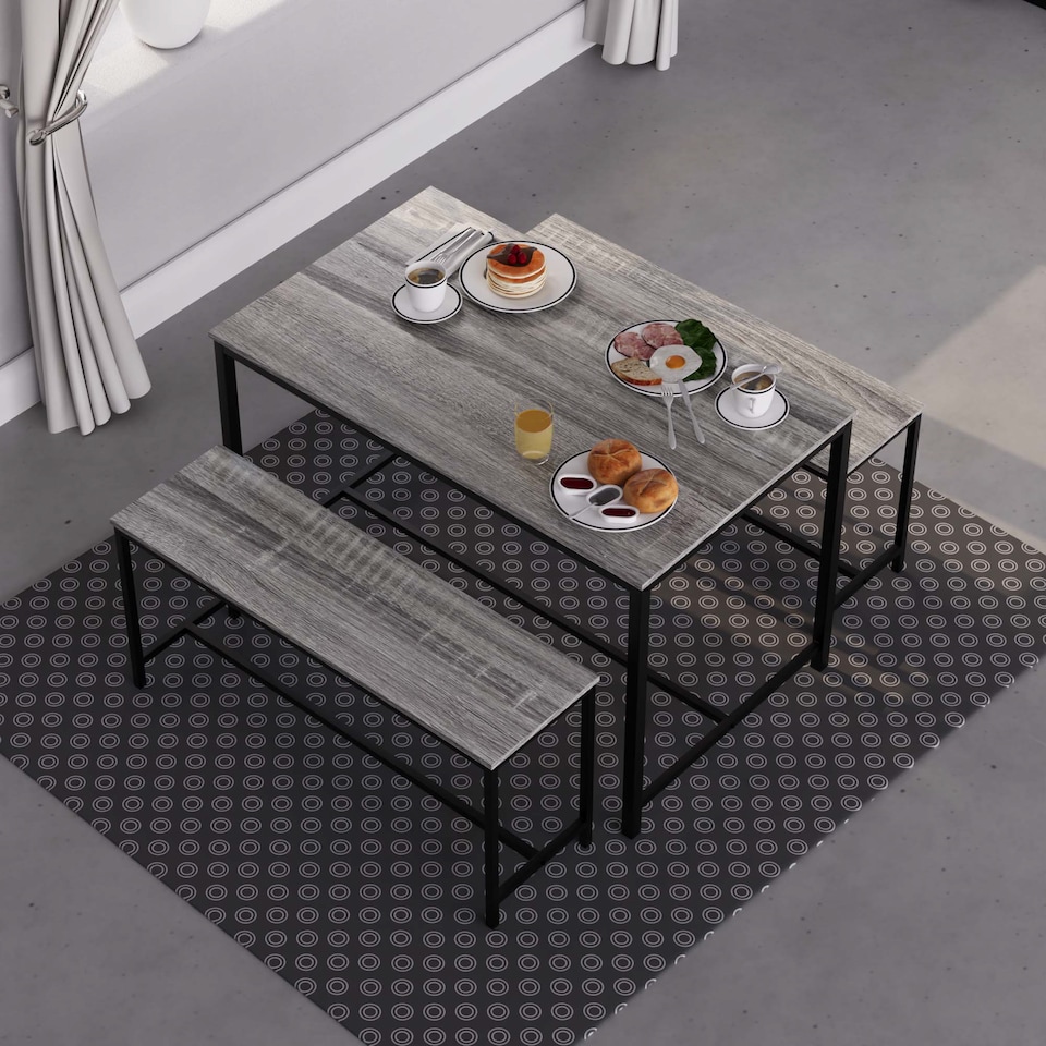 image 1 of Vida Designs Brooklyn 4 Seater Dining Set 3 Piece Table & Bench Set, Grey