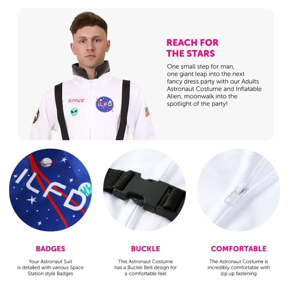 image 1 of Astronaut Costume with Alien | White | M