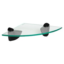 Harbour Housewares Floating Glass Corner Shelf - 20cm - Metallic Brackets - Bathroom Shower Storage Vanity Display Unit Shelf | Black | Black | 1