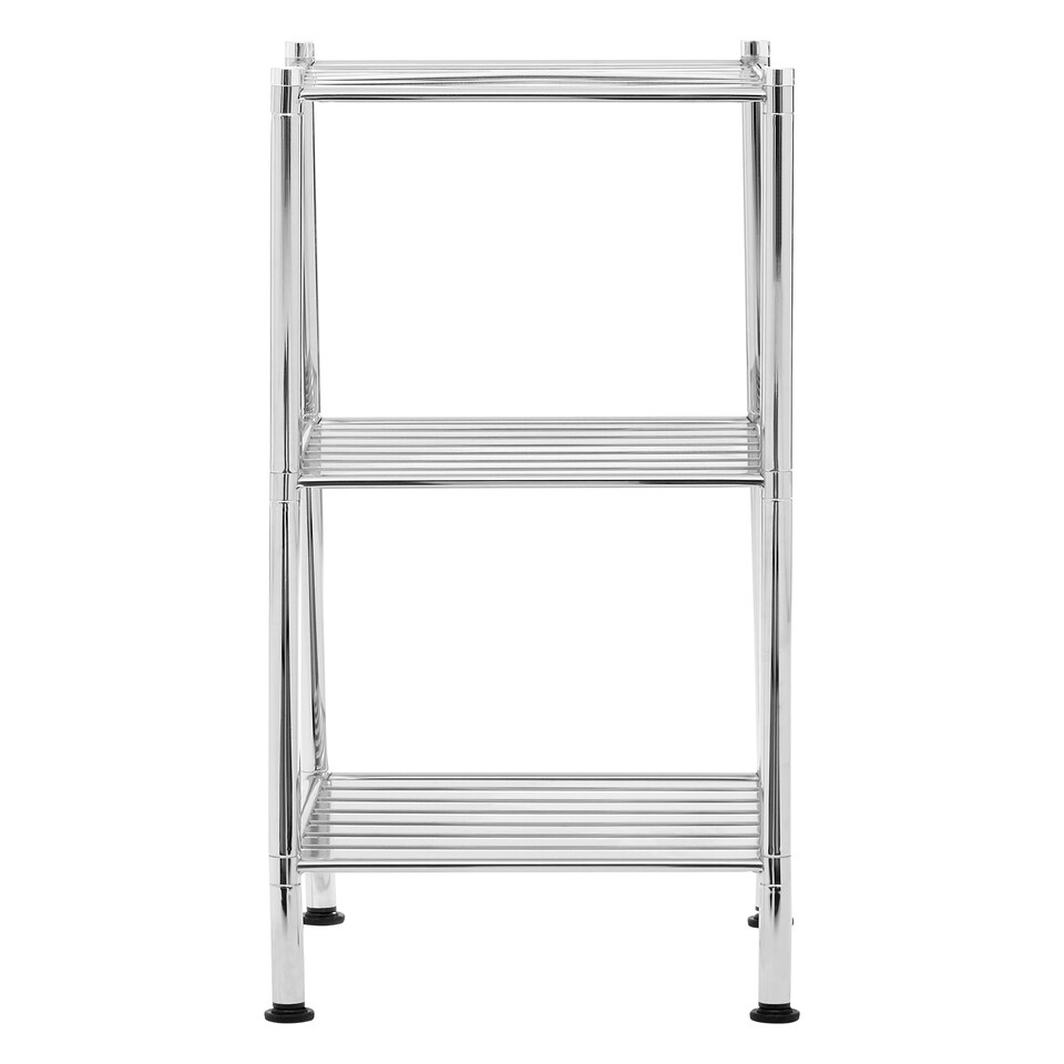 image 1 of Micah 3 Tier Chrome Shelf Unit with Rubber Feet Silver