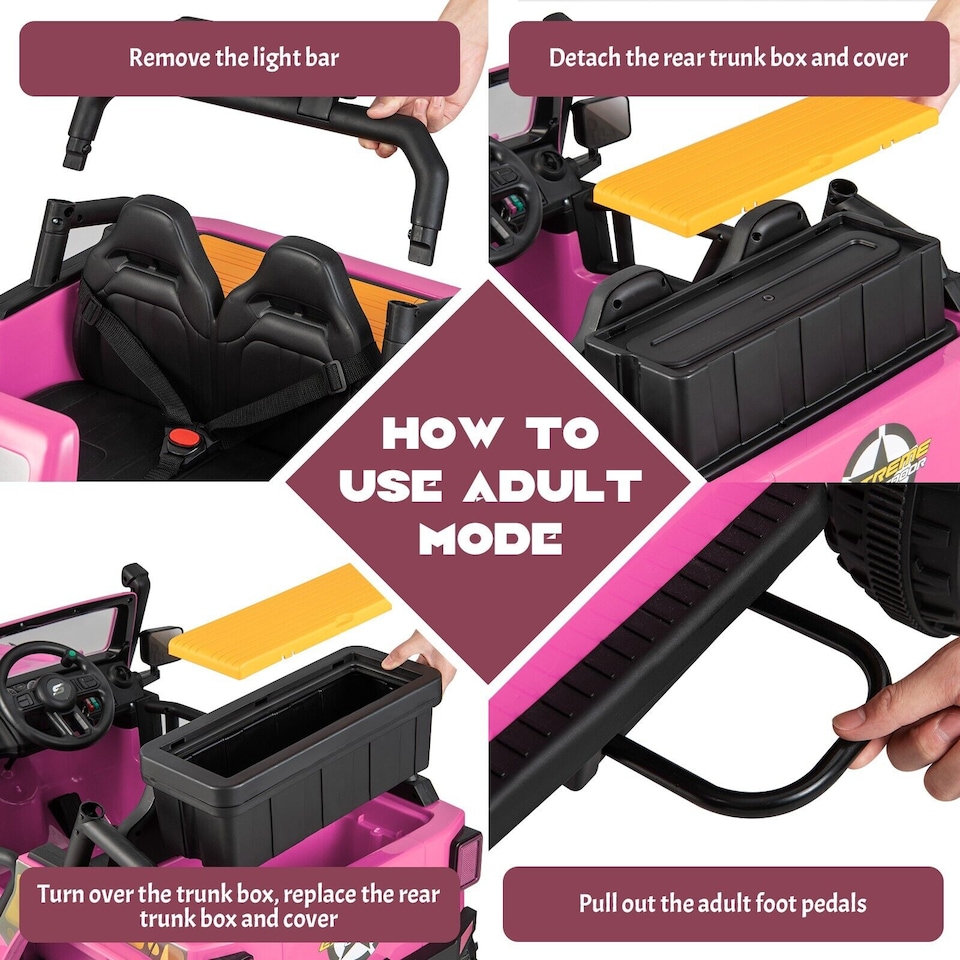 image 1 of COSTWAY 2-Seater Powered Electric UTV Large Kids car Pink