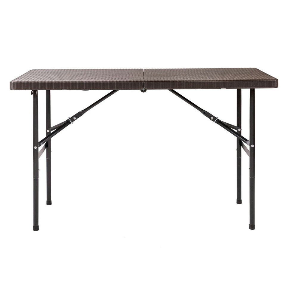 image 1 of Oypla 4ft 1.2m Folding Heavy Duty Outdoor Rattan Trestle Party Garden Table Brown