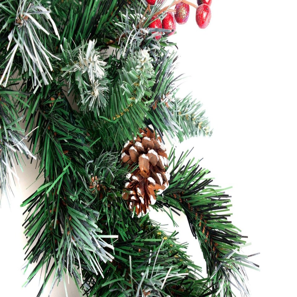 image 1 of Best Artificial 12ft Deluxe Frosted Christmas Garland with Pine Cones & Winter Red Berries