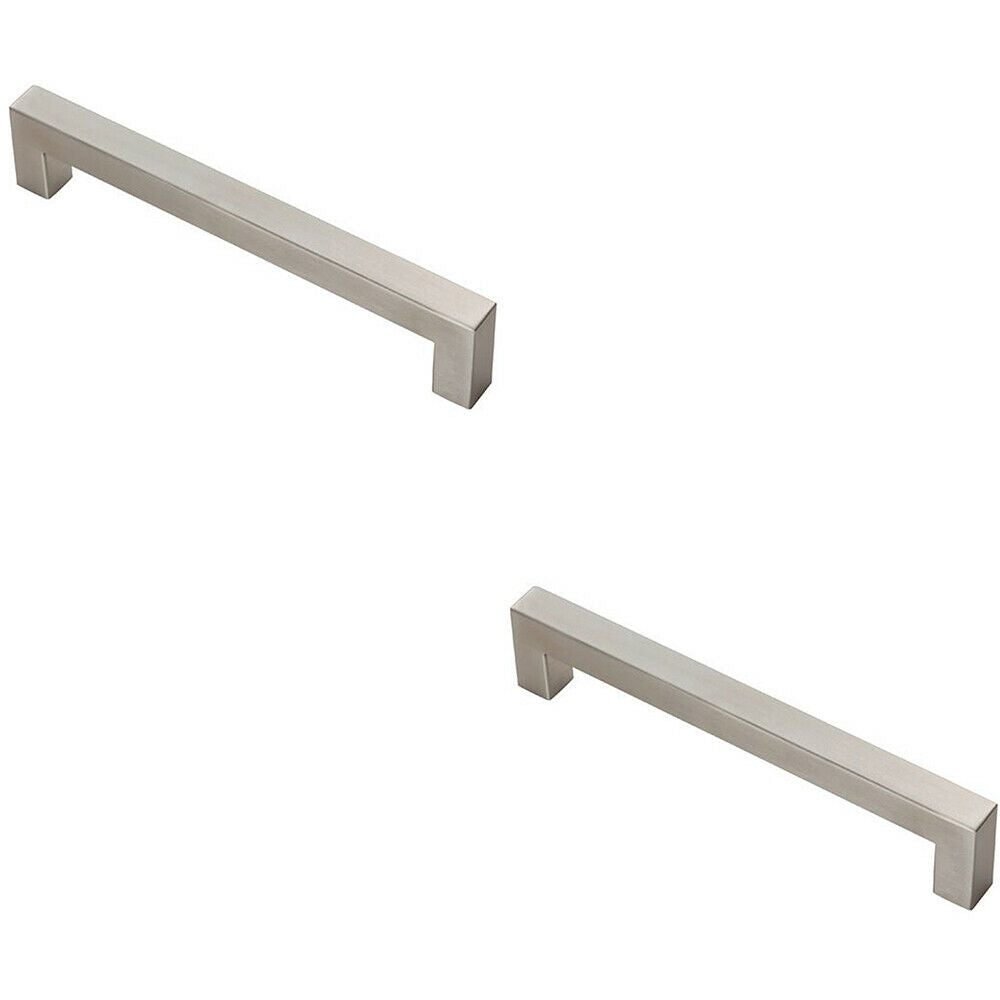 Loops 2x Square Linear Block Pull Handle 174 x 14mm 160mm Fixing Centres Satin Steel in Metallics
