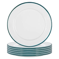 Argon Tableware White Enamel Side Plates - 20cm - Green - Pack of 6 Green