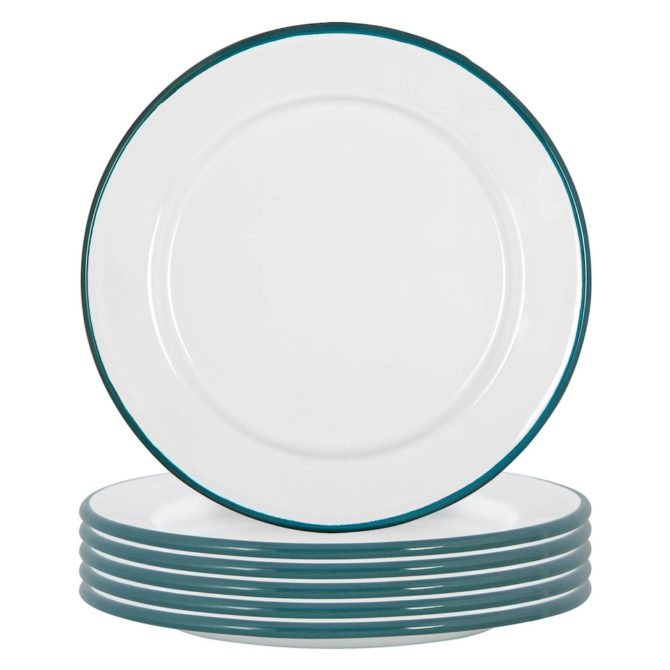 image 1 of Argon Tableware White Enamel Side Plates - 20cm - Green - Pack of 6 Green
