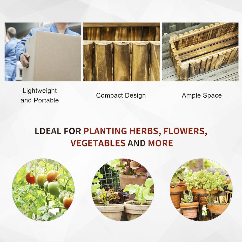 image 1 of Outsunny Raised Flower Bed Wooden Planter Container Box 78x35x30cm