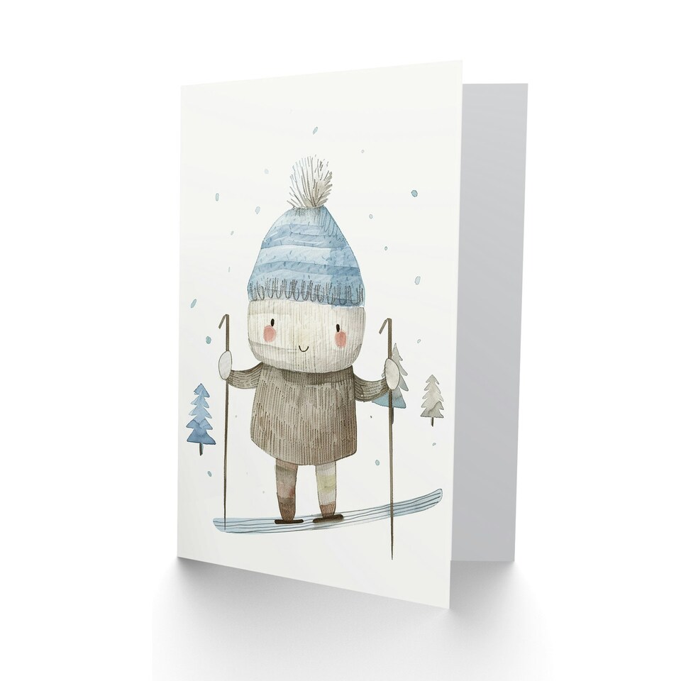 image 1 of Cute Ragdoll Skiing Snow Winter Ski For Child Kids Xmas Festive Christmas Card