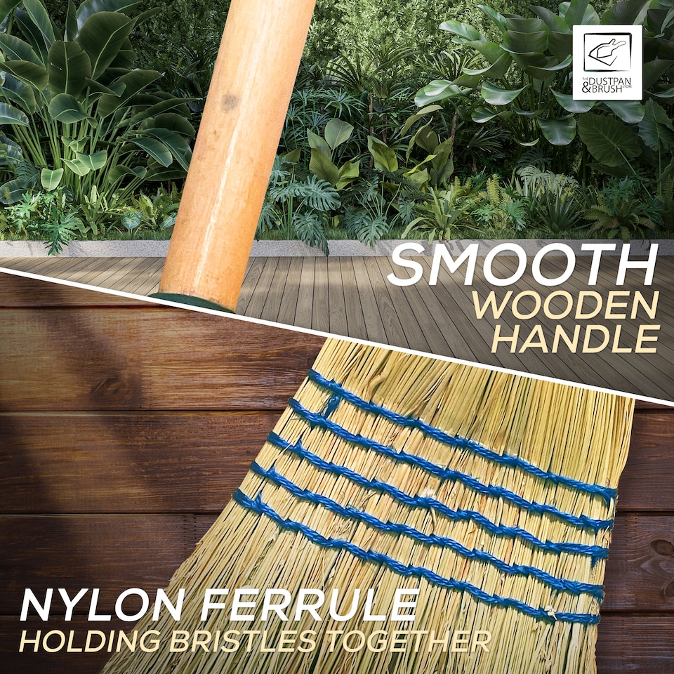 image 1 of Traditional Corn Broom with Natural Straw Bristles Yard Sweeper
