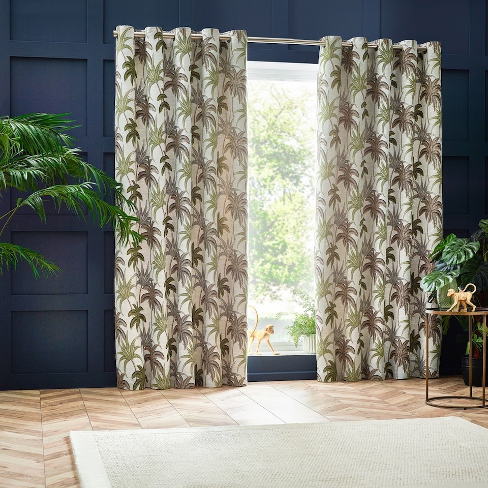 image 1 of Wylder Galapagos  Jacquard Green Eyelet Curtains (W)117cm x (D)137cm | Multi