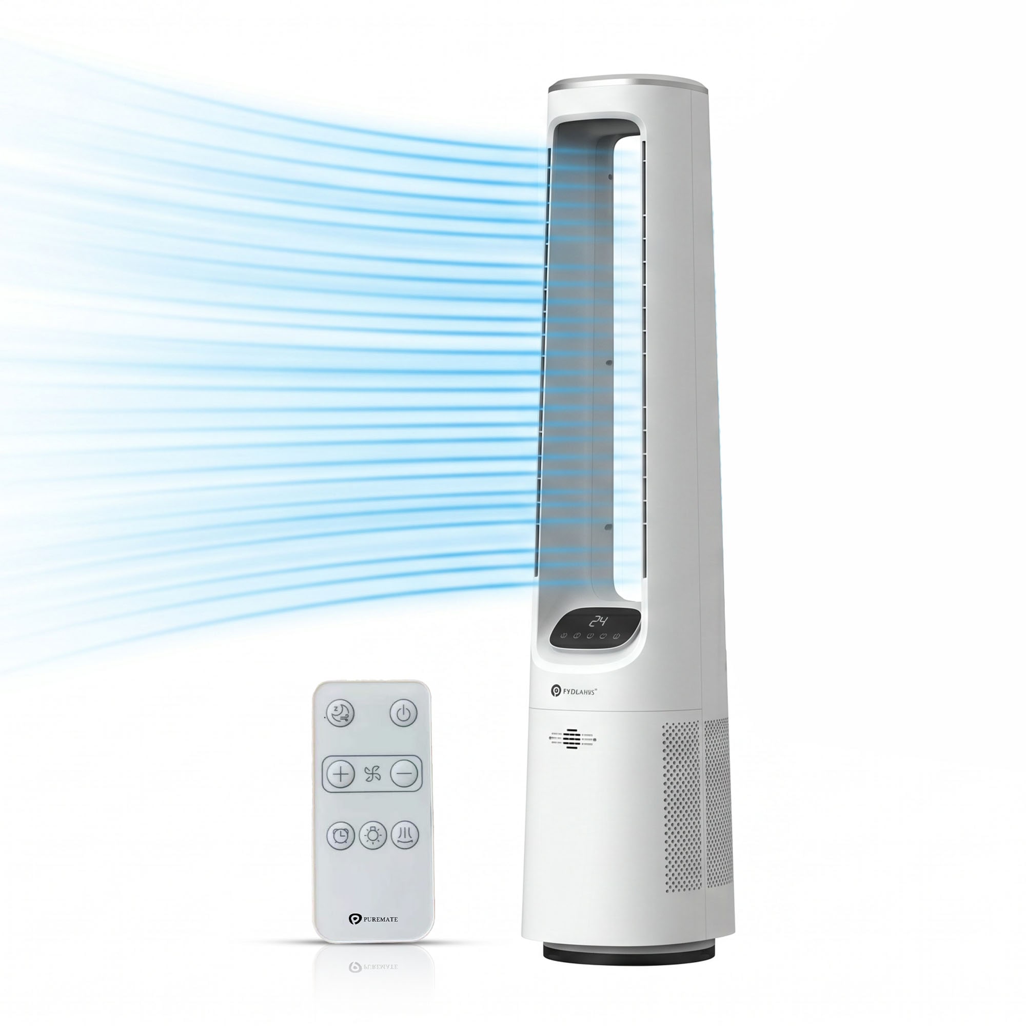 PureMate 40" Bladeless Tower Fan with Energy-Saving 45W DC Motor – White